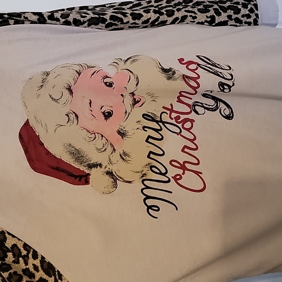NWT Southern Grace Leopard Sleeve Merry Christmas Ya'll Top/Tee Women's Size XL - Picture 2 of 10